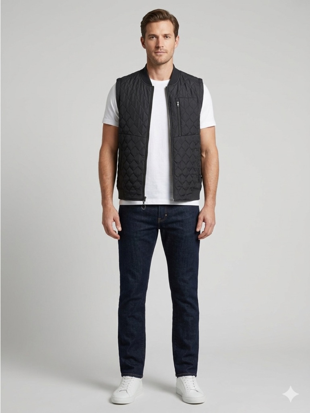 Tavik Quilted Zip-Front Vest in Black